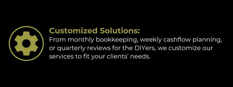 Infographic showing collaboration between CPAs, EAs, and bookkeeping partners to provide complete financial services for clients