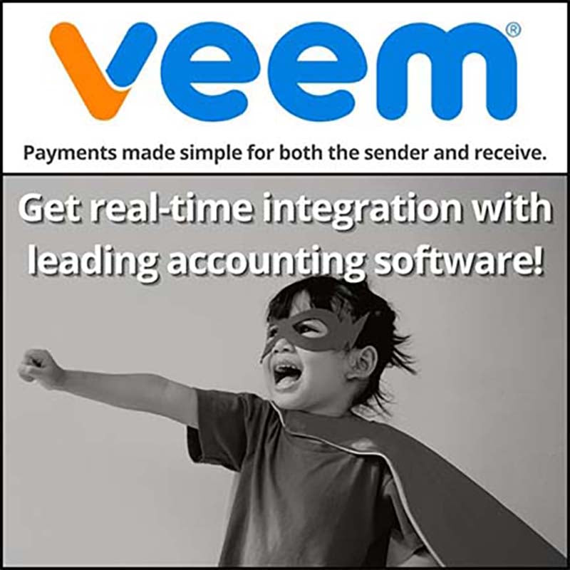Veem affiliate graphic promoting online payment platform for sending and receiving business payments, including international transfers