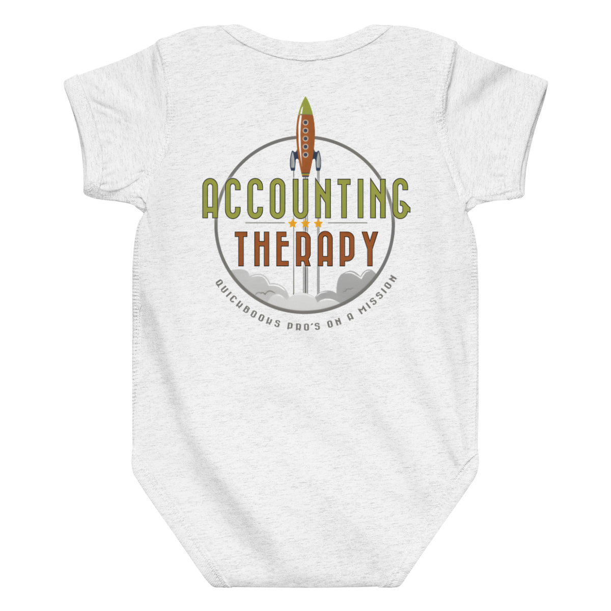 Product mockup - Back view of an ash gray baby jersey bodysuit showing a soft infant one-piece with short sleeves and snap closure